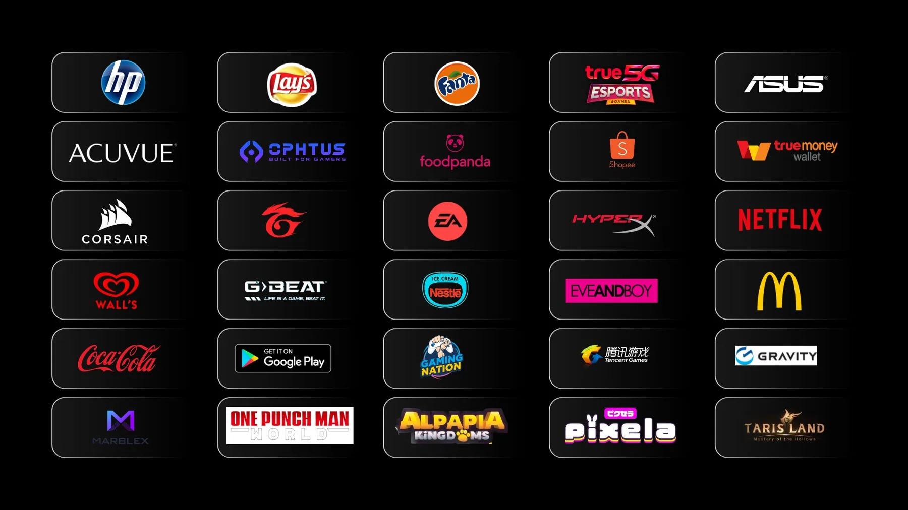 ALTF4 Brand & Sponsor Partners — HP, Lay's, Fanta, True5G, ASUS, Corsair, Garena, EA, HyperX, Netflix, Wall's, McDonald's, Coca-Cola, Google Play and more